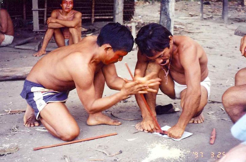 Yanomamo making fire